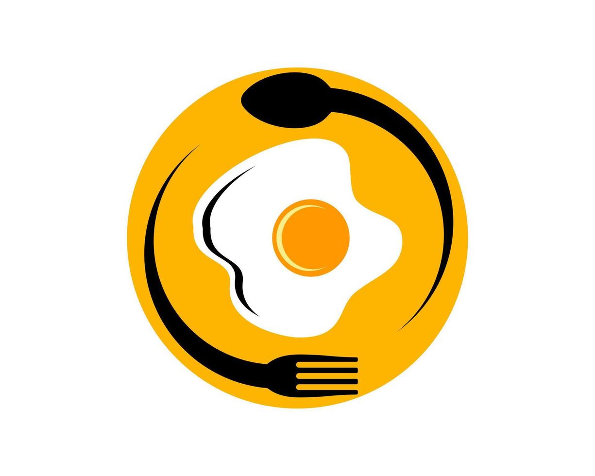 Circle with egg and cutlery inside vector