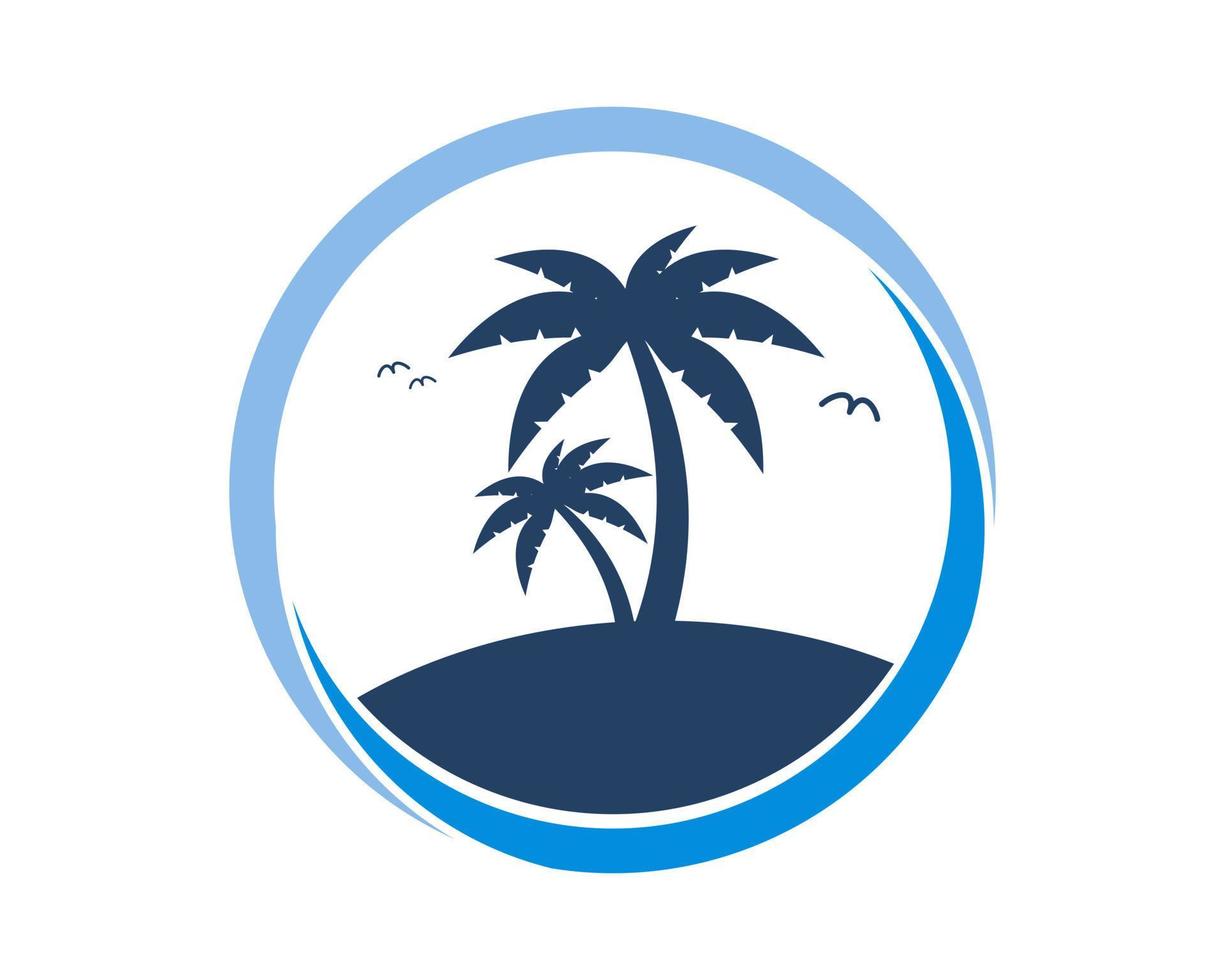 Circle with palm tree and bird inside vector