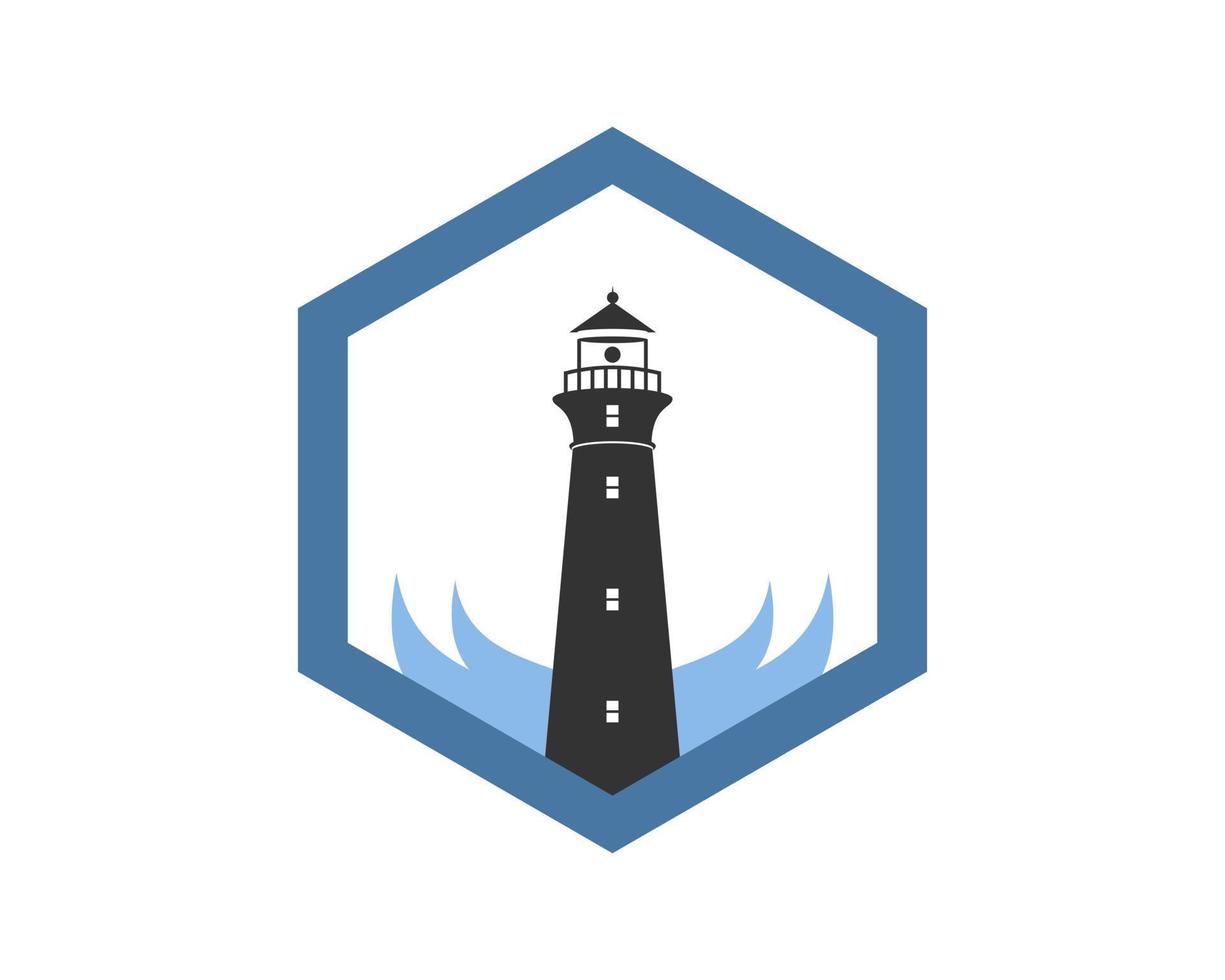 Hexagon shape with light house inside vector