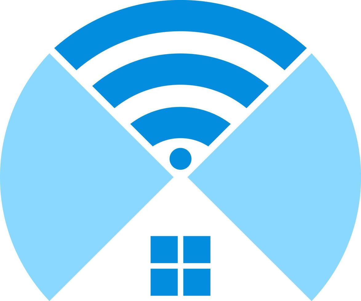 Circle with network symbol and home inside vector
