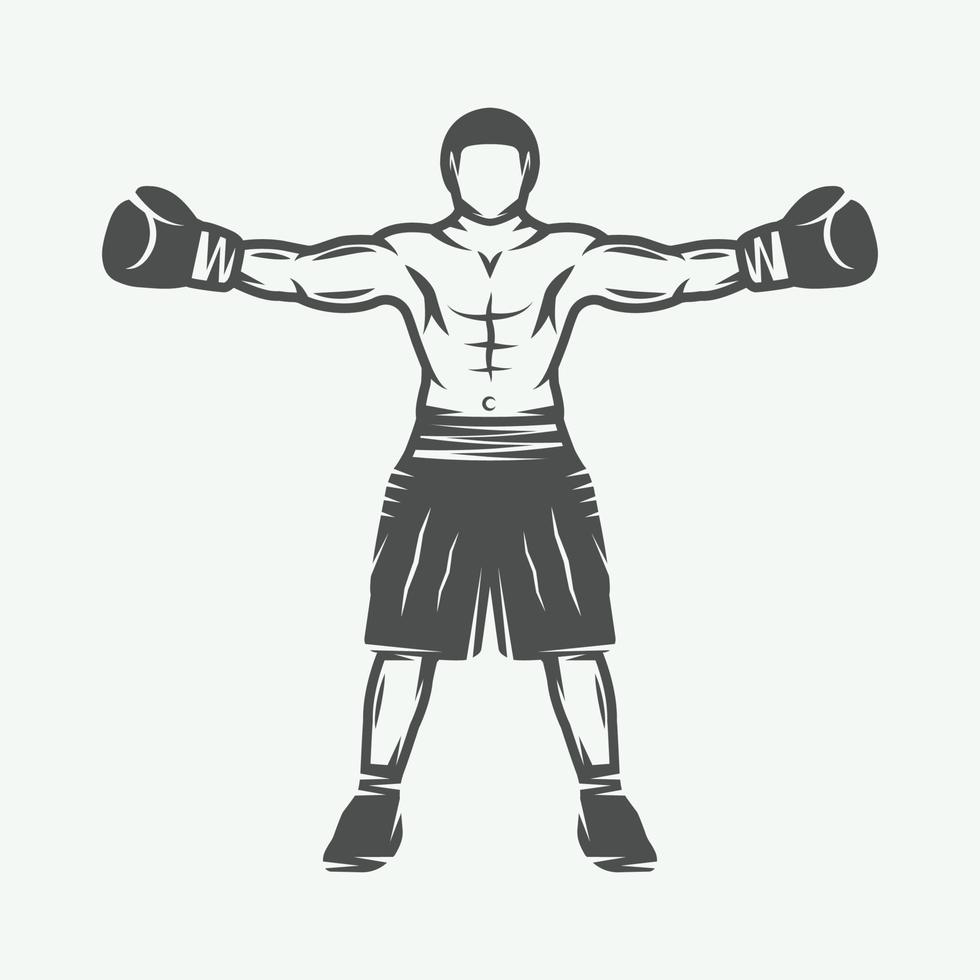 Vintage retro boxer. Can be used for logo, badge, emblem, mark, label. Monochrome graphic Art. Vector Illustration.