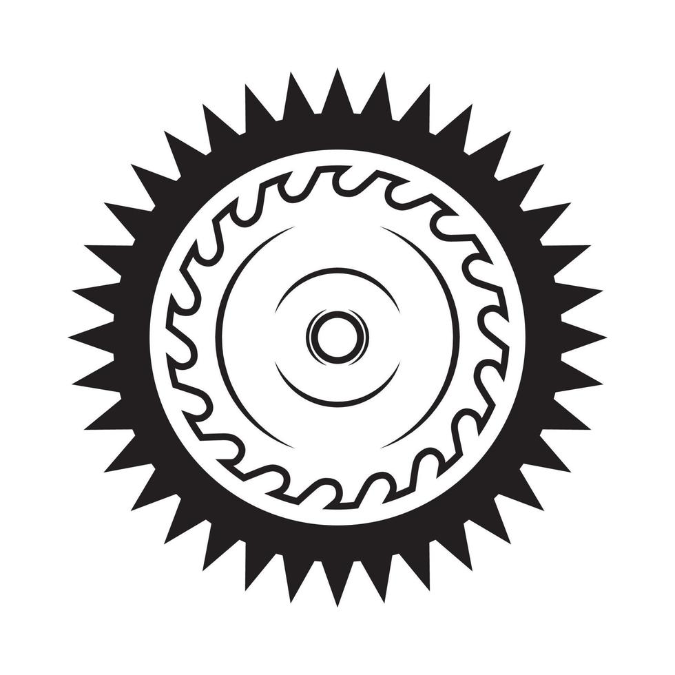 Vintage carpentry woodword mechanic round saw inside. Can be used like emblem, logo, badge, label. mark, poster or print. Monochrome Graphic Art. Vector Illustration.