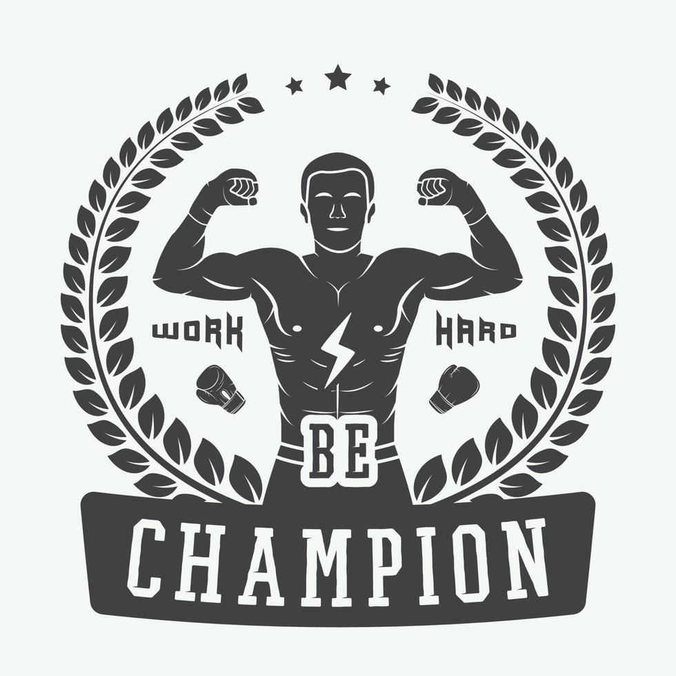 Boxing and martial arts logo, badge or label in vintage style. Vector illustration
