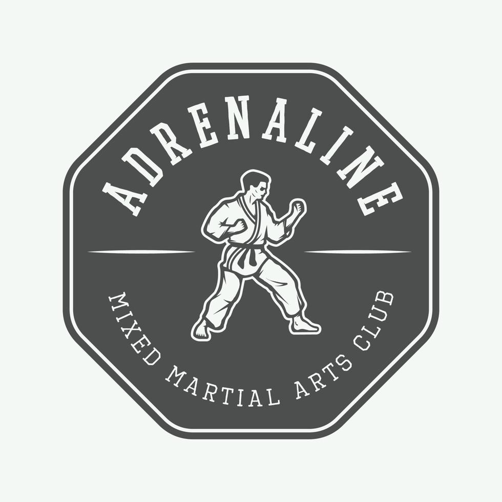 logotipo, emblema, insignia, etiqueta y elementos de diseño de karate o artes marciales vintage. ilustración vectorial vector