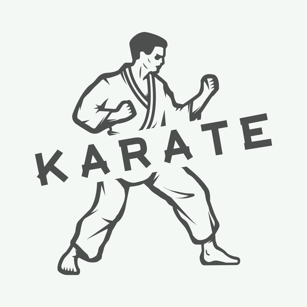 Vintage karate boy in retro style. Can be used for logos, emblems, badges, labels and design elements. Vector illustration