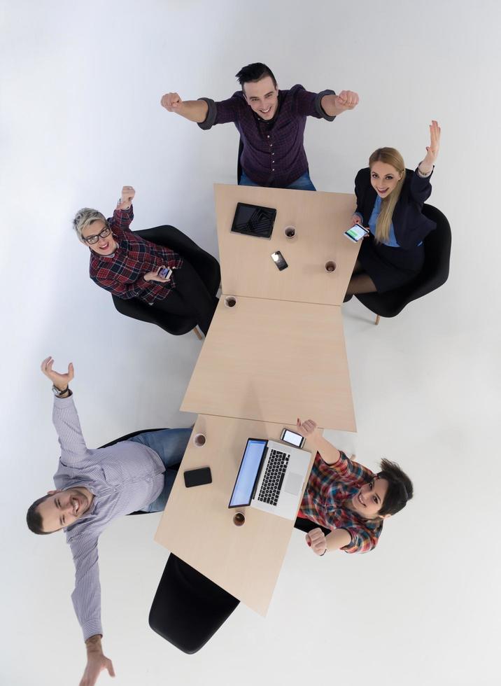 aerial view of business people group on meeting photo