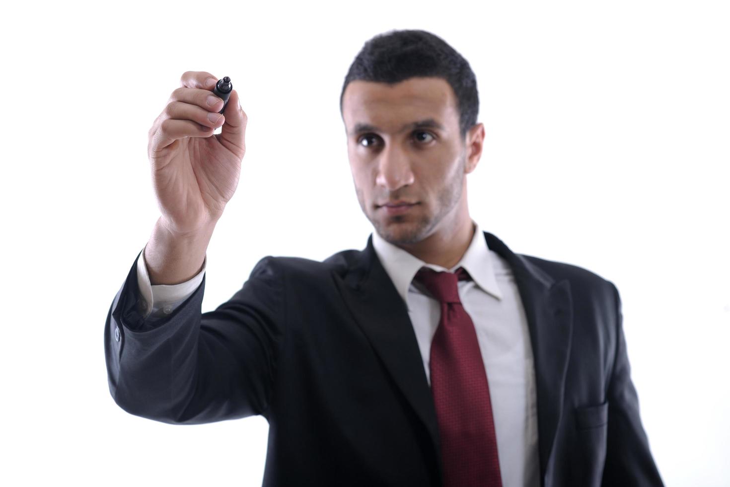 business man draw with marker on empty space photo