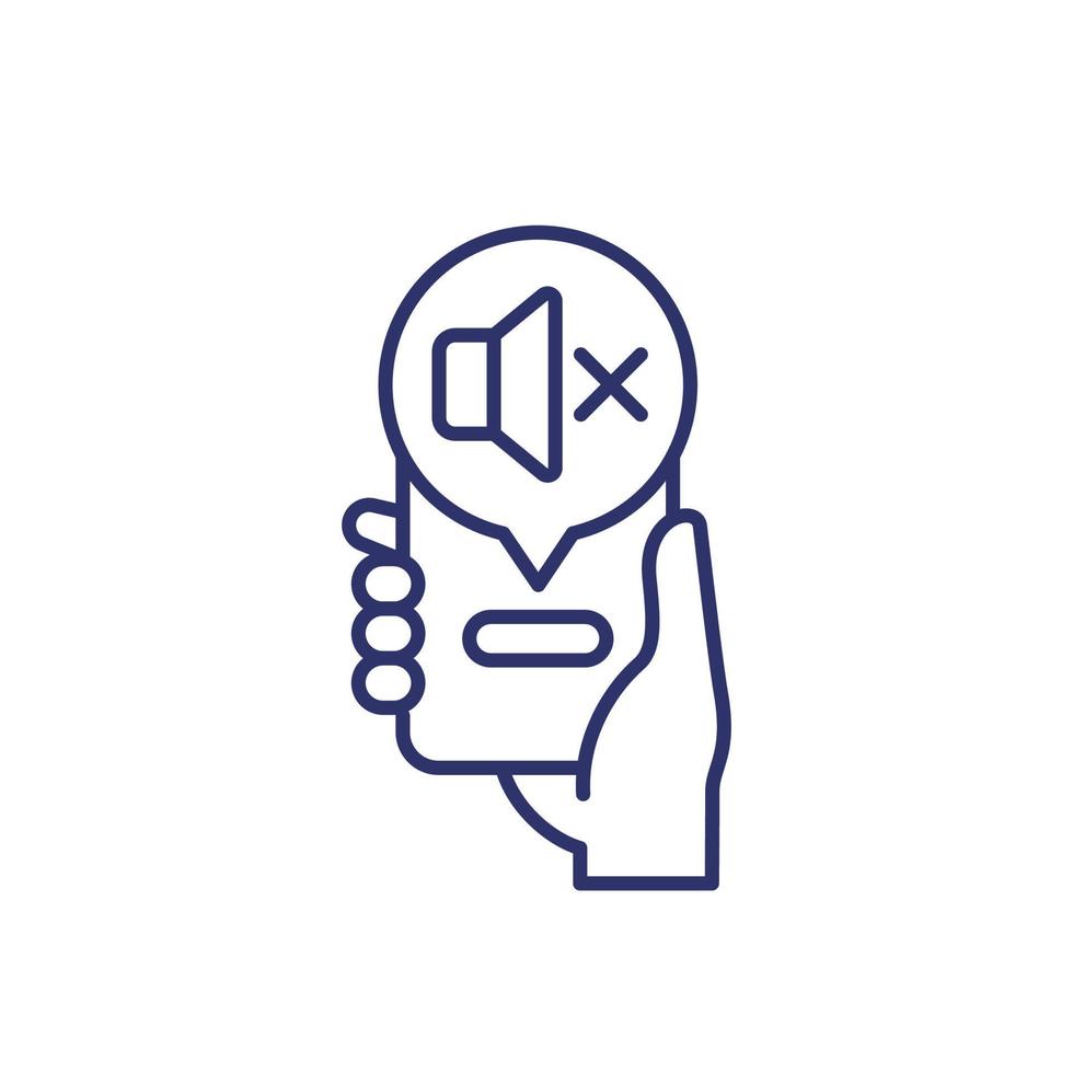 mute, sound off, silent line icon with a phone vector