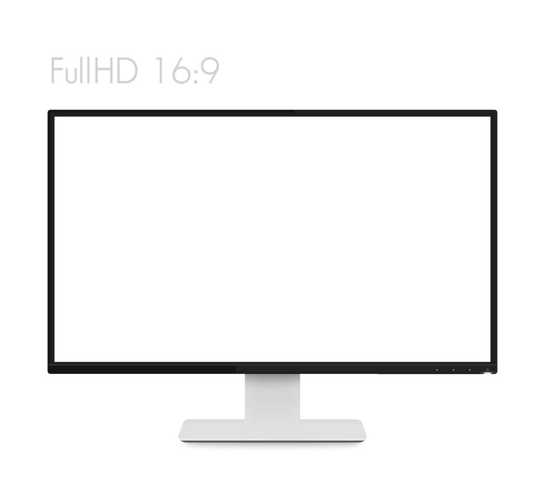 maqueta de monitor en pantalla de computadora blanca, moderna y realista con pantalla ancha en blanco y marcos delgados, ilustración vectorial vector