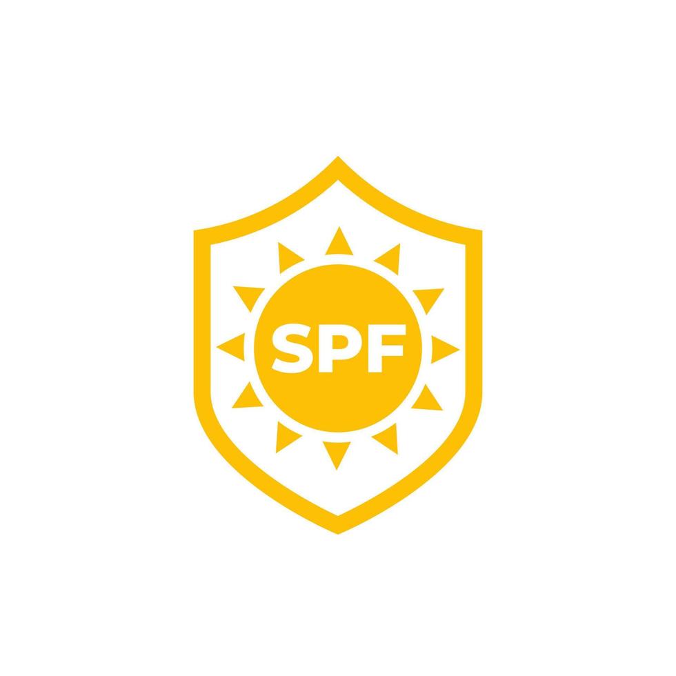 SPF, UV protection icon with shield and sun vector