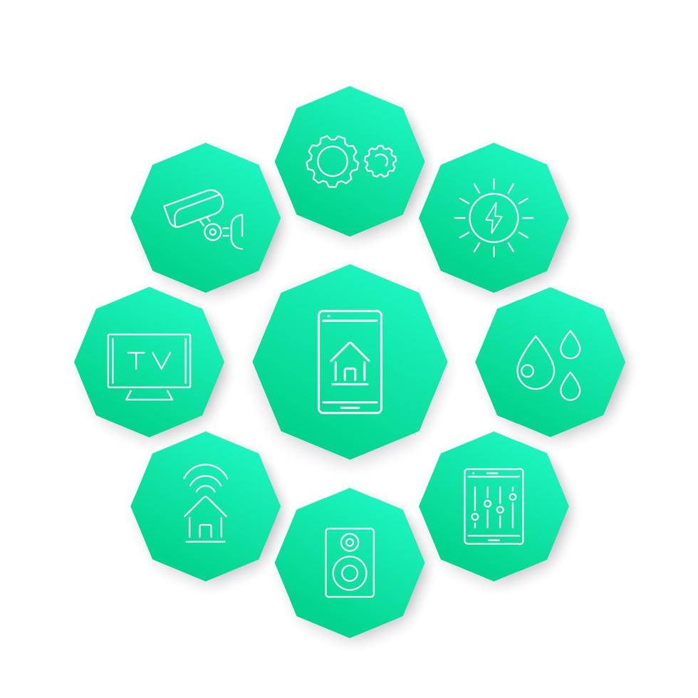 Smart House line icon, modern pictograms on green octagon shapes vector