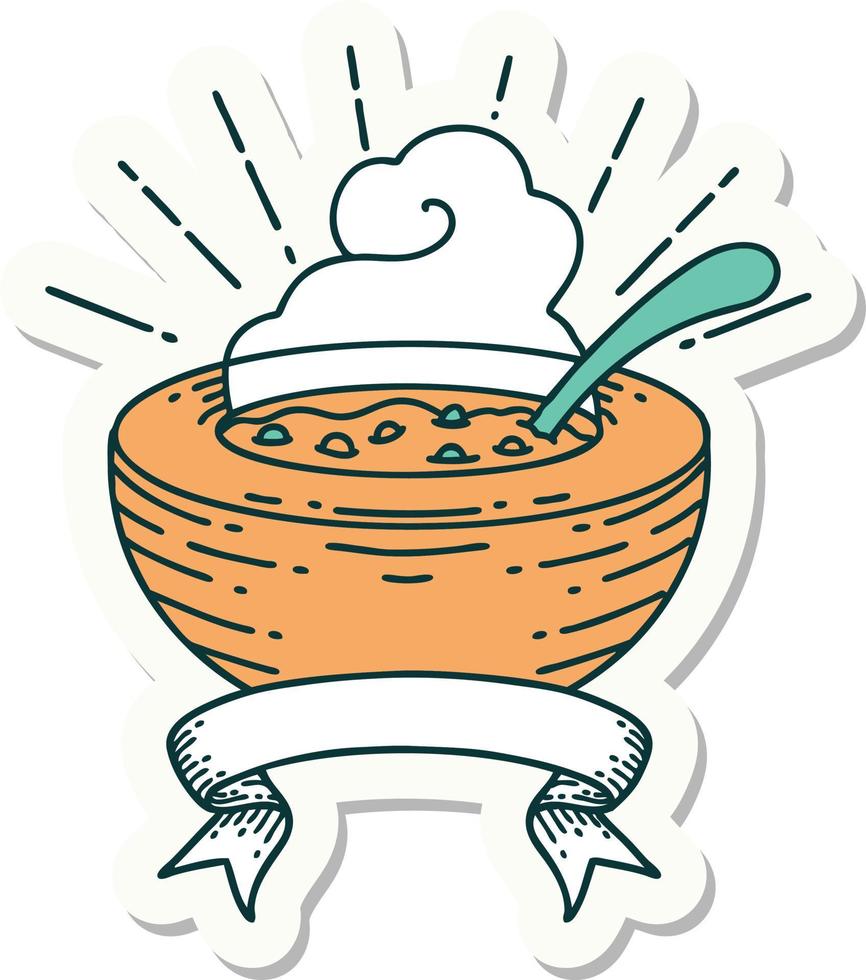 sticker of a tattoo style bowl of soup vector