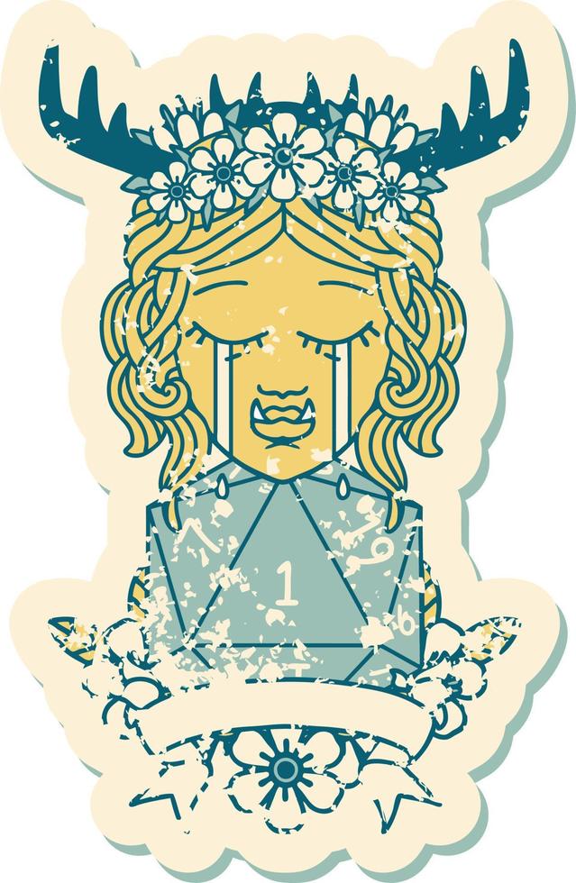 estilo de tatuaje retro personaje de druida orco llorando con un rollo natural vector