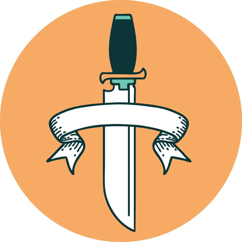 tattoo style icon with banner of a knife vector