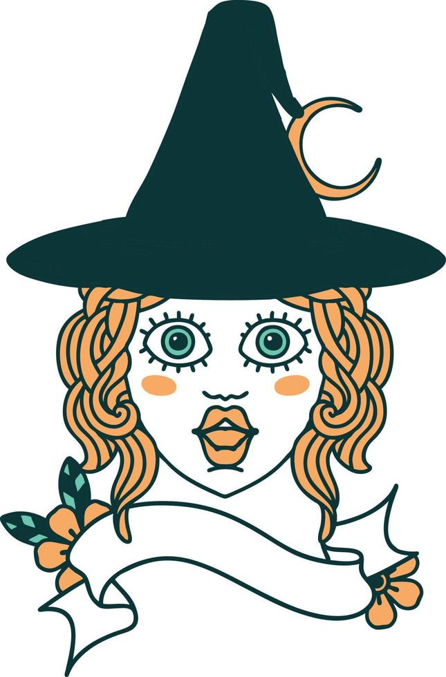 Retro Tattoo Style human witch character face vector
