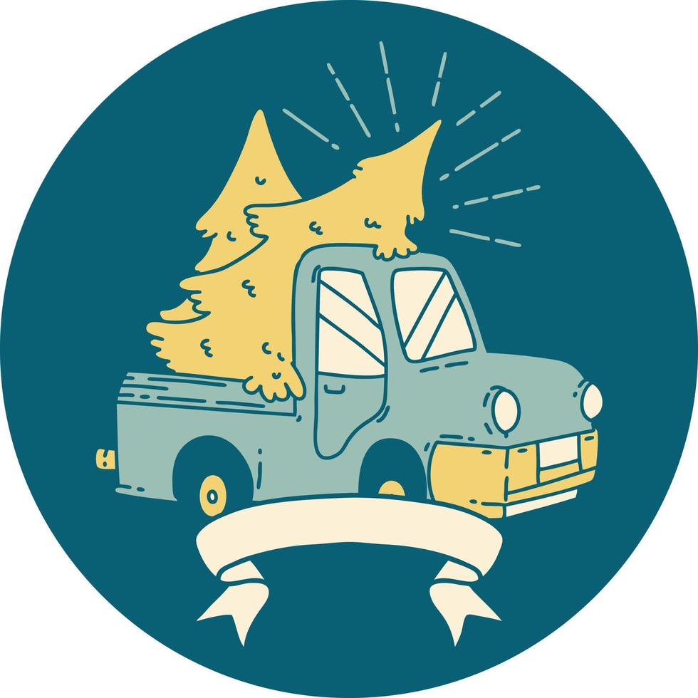 icon of tattoo style truck carrying trees vector