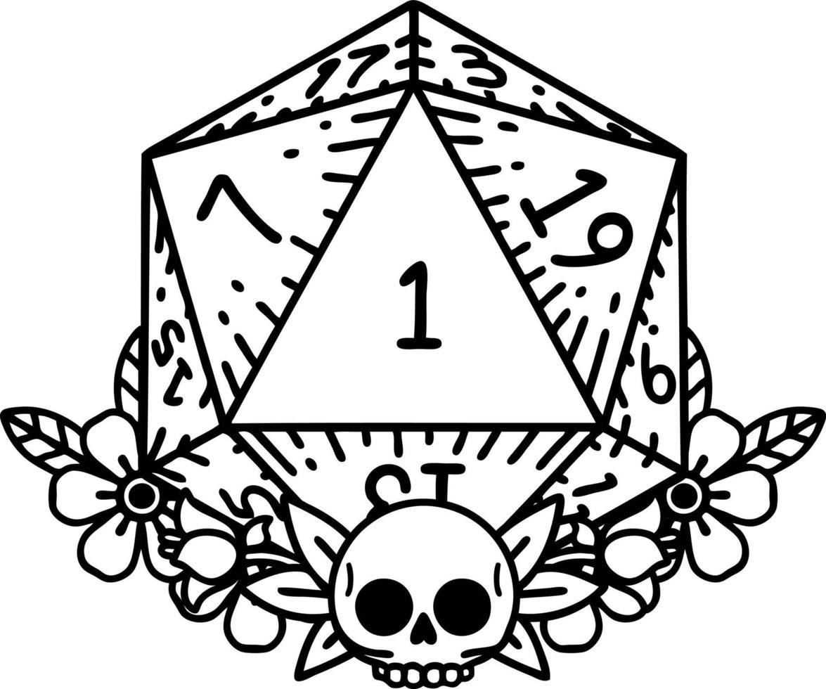 natural one dice roll with floral elements illustration vector