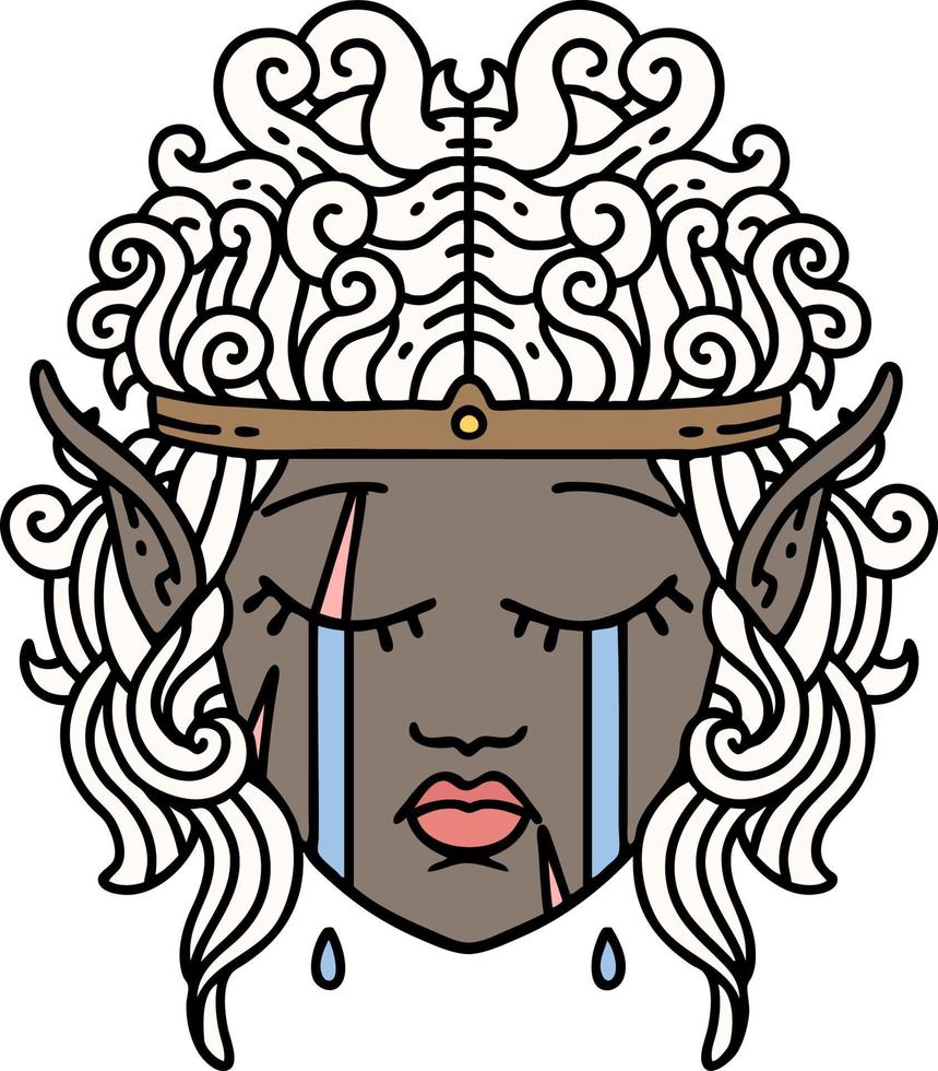 crying elf barbarian character face illustration vector