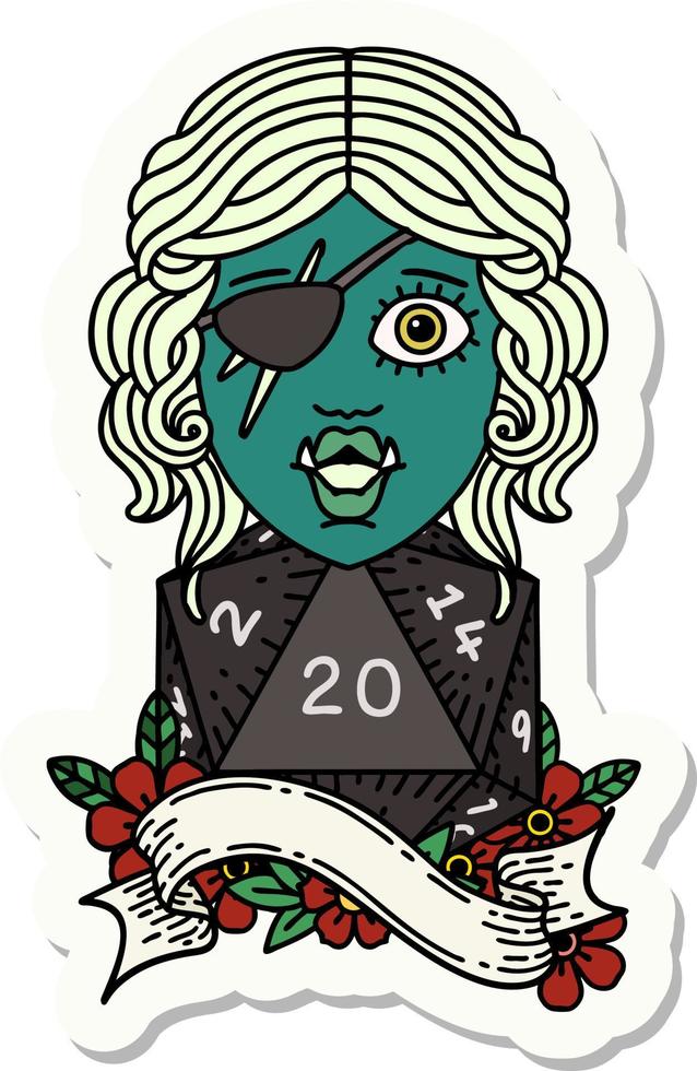 orc rogue character with natural twenty dice roll sticker vector