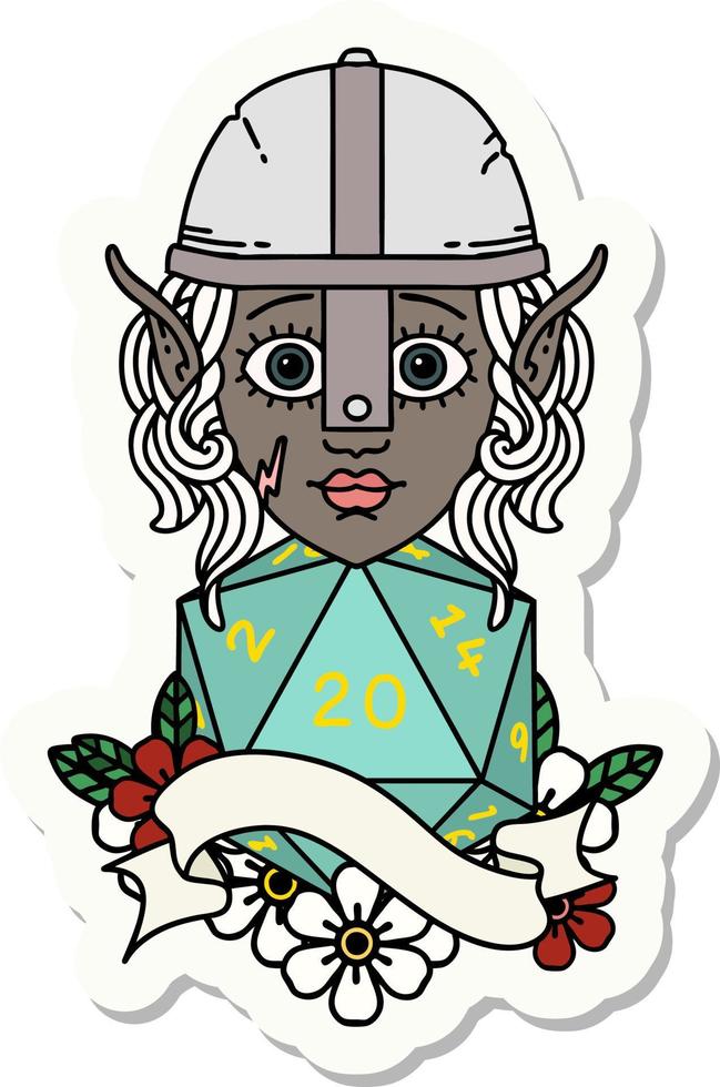 elf fighter with natural twenty dice roll sticker vector