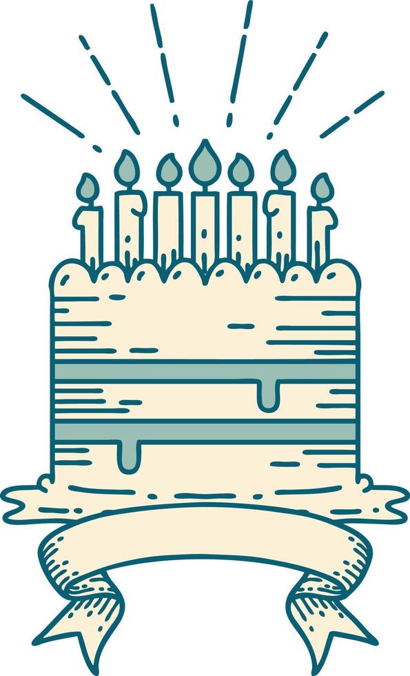 banner with tattoo style birthday cake vector