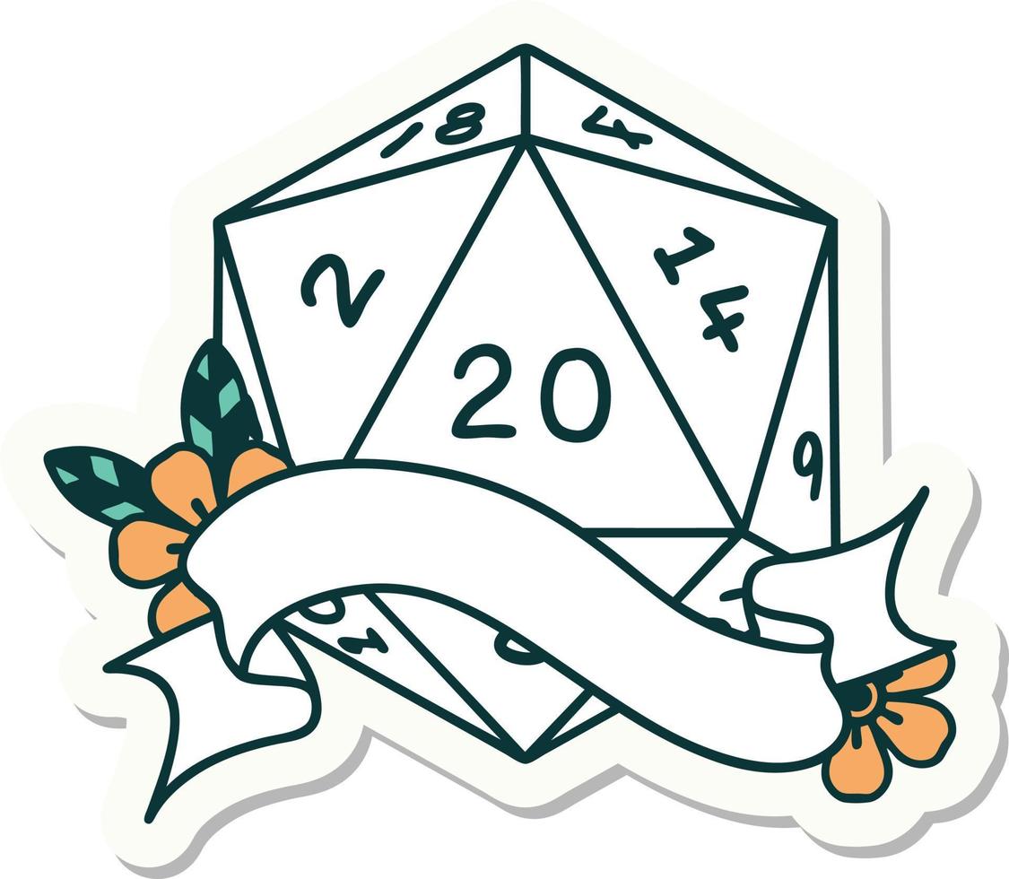 natural twenty D20 dice roll sticker vector