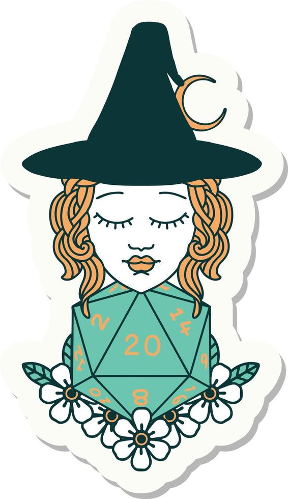 human witch with natural twenty dice roll sticker vector