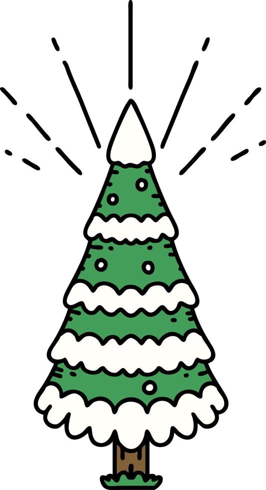 traditional tattoo style snow covered pine tree vector