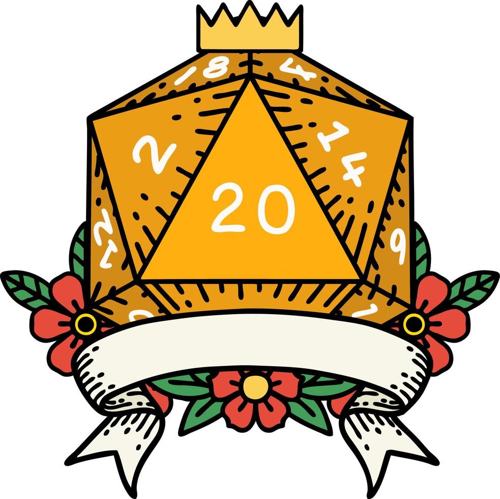 natural 20 critical hit D20 dice roll illustration vector