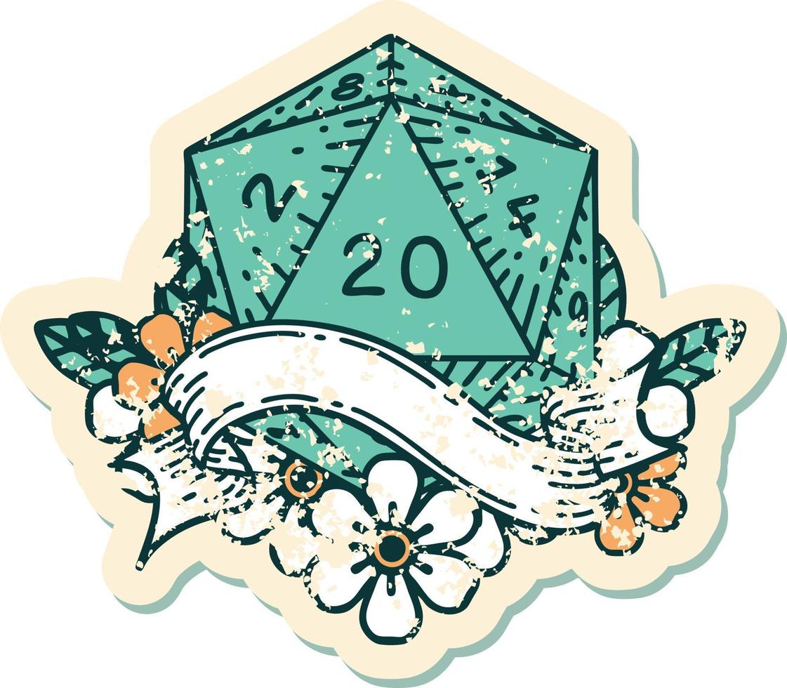 natural twenty D20 dice roll illustration vector