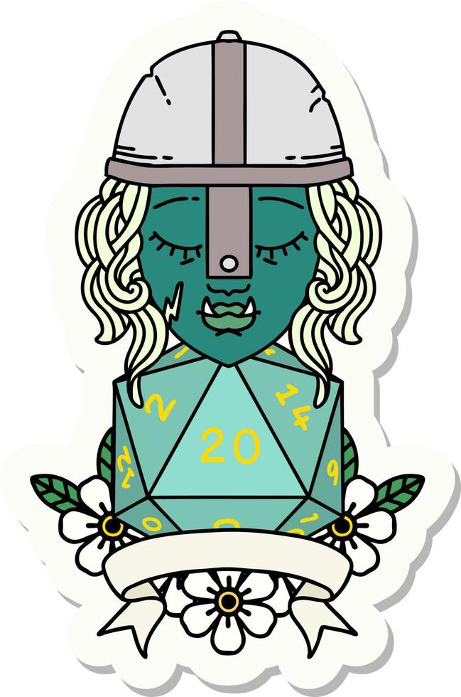 half orc fighter with natural twenty dice roll sticker vector