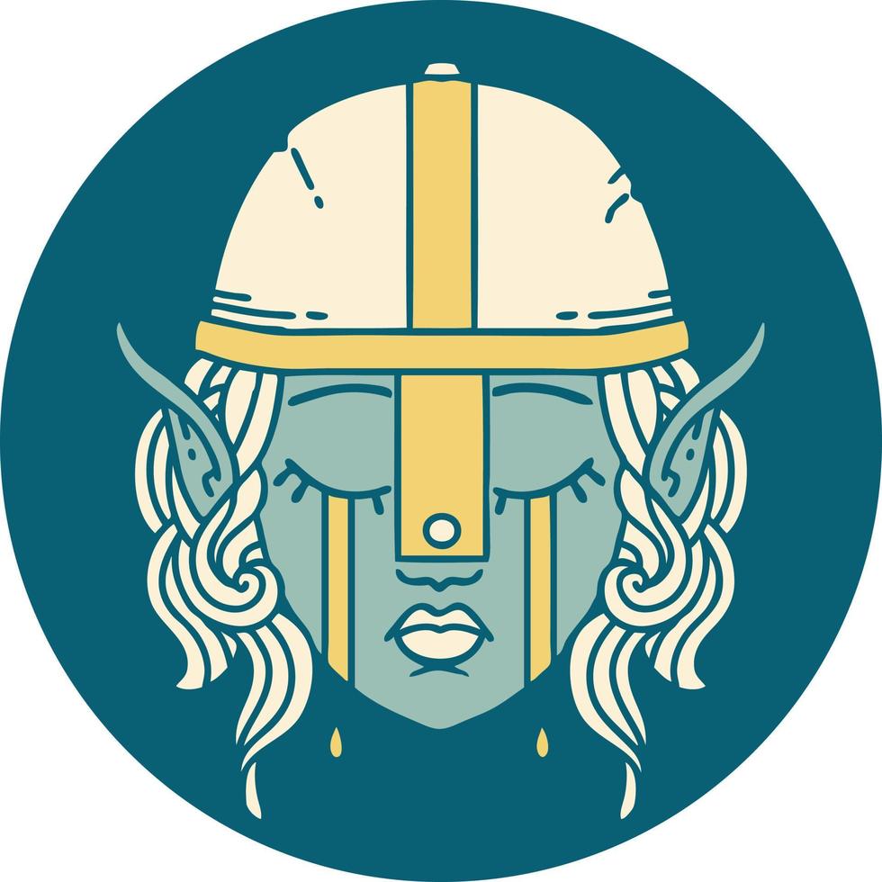 crying elven fighter character face illustration vector
