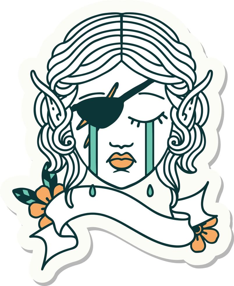 crying elf rogue character face sticker vector