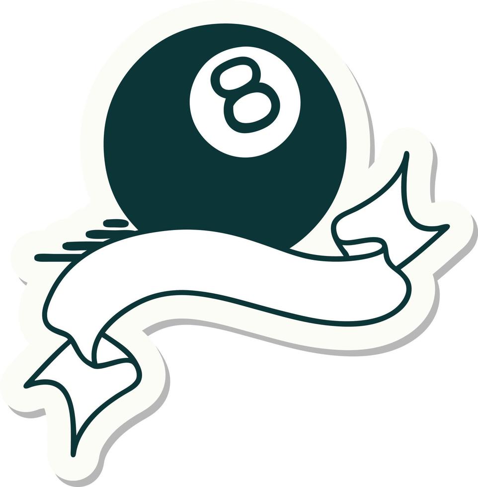 tattoo sticker with banner of a 8 ball vector