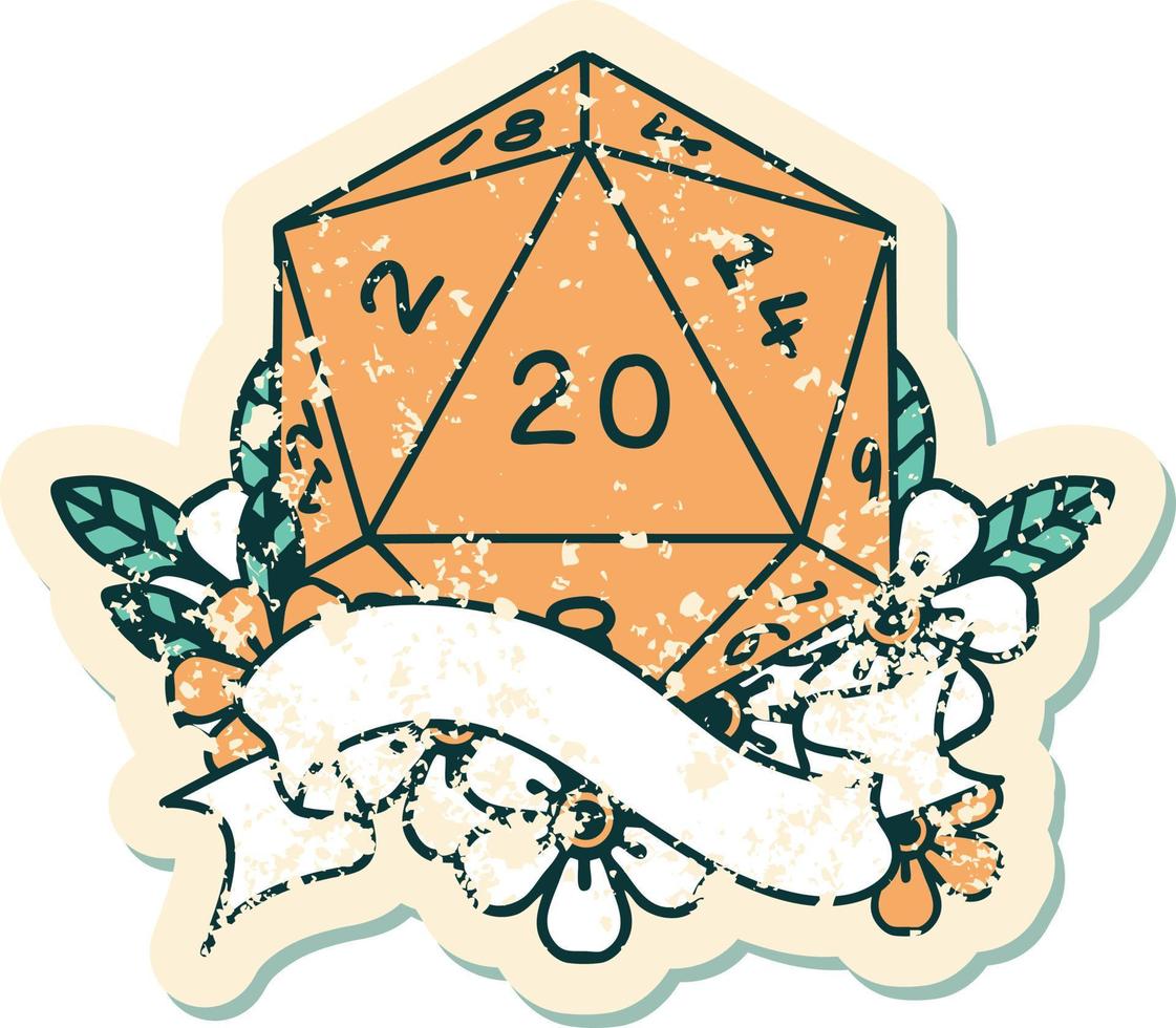 natural twenty D20 dice roll illustration vector