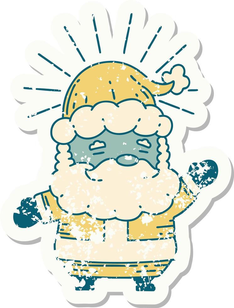 grunge sticker of tattoo style santa claus christmas character vector