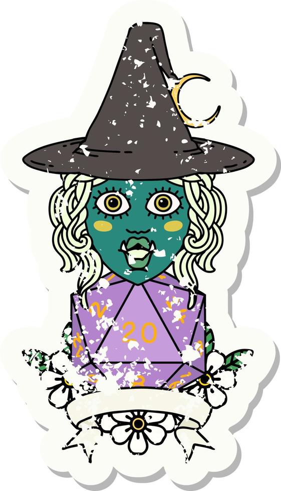 half orc witch character with natural 20 dice roll illustration vector