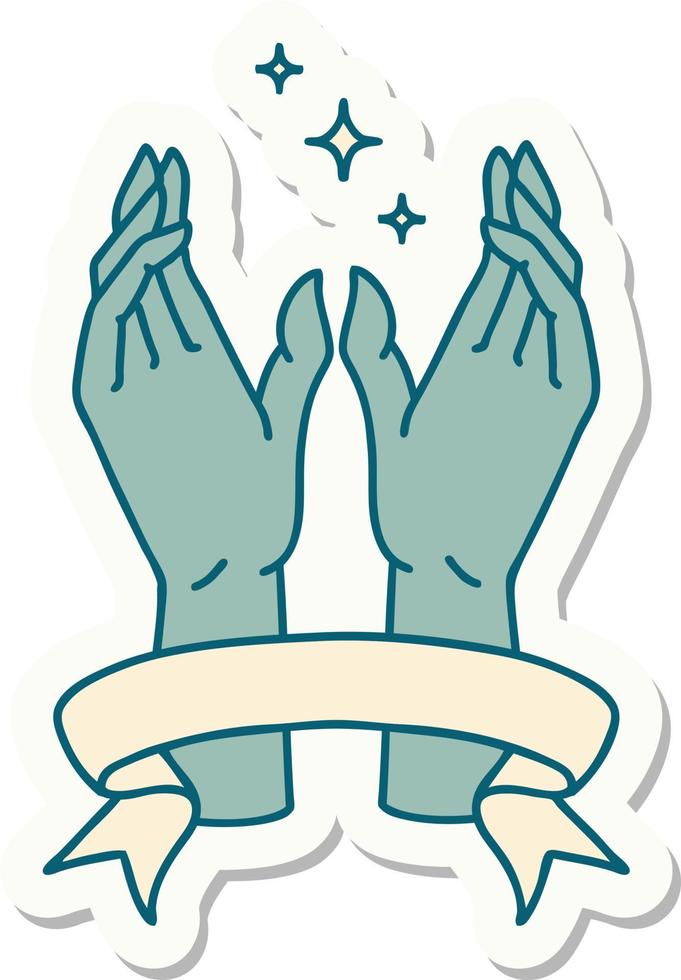 tattoo sticker with banner of mystic hands vector