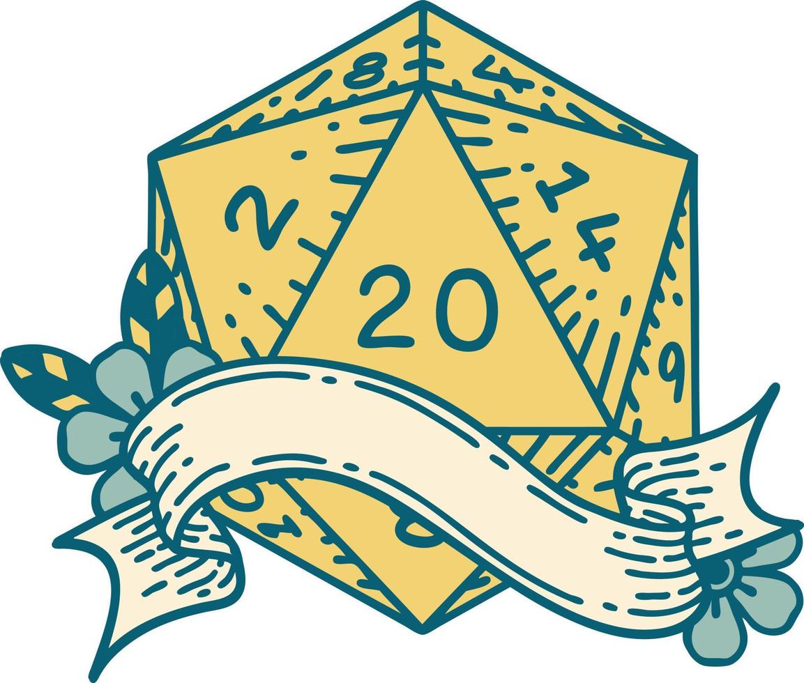 natural twenty D20 dice roll illustration vector