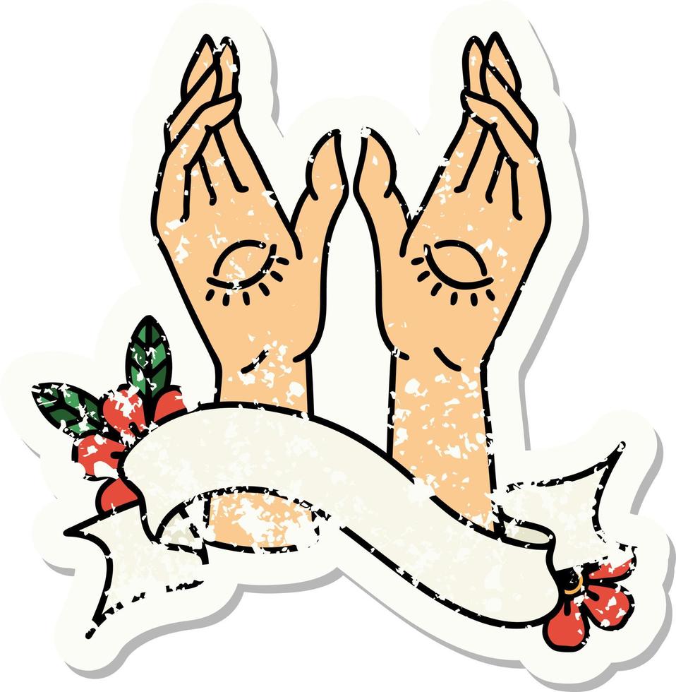 grunge sticker with banner of mystic hands vector