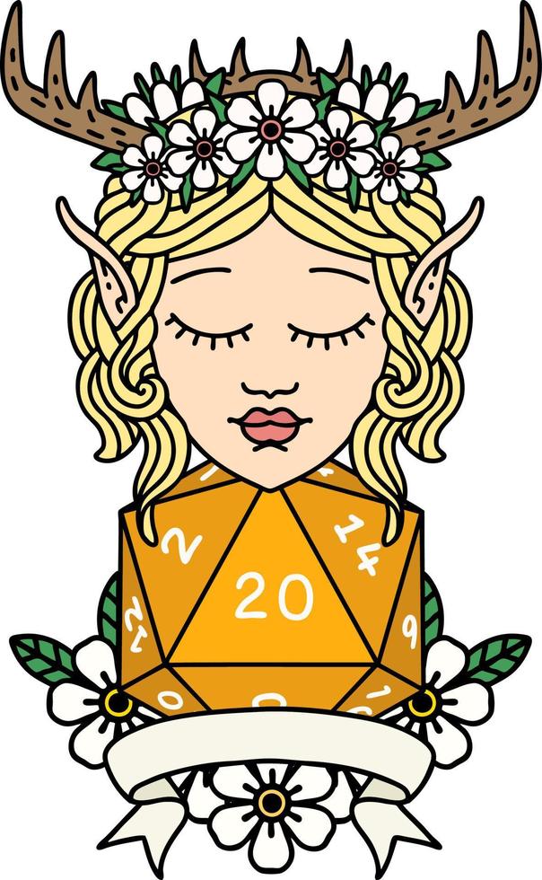 personaje de druida elfo con ilustración natural de tirada de 20 dados vector