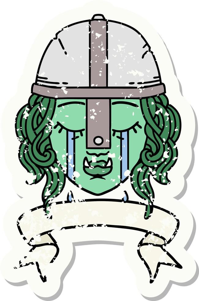 crying orc fighter character face grunge sticker vector