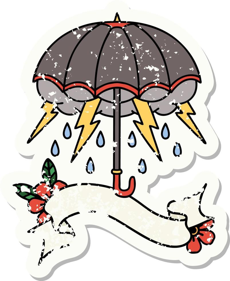 grunge sticker with banner of an umbrella vector