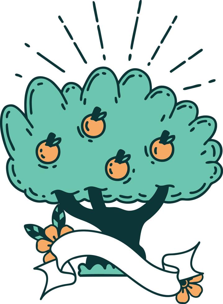 banner with tattoo style apple tree vector