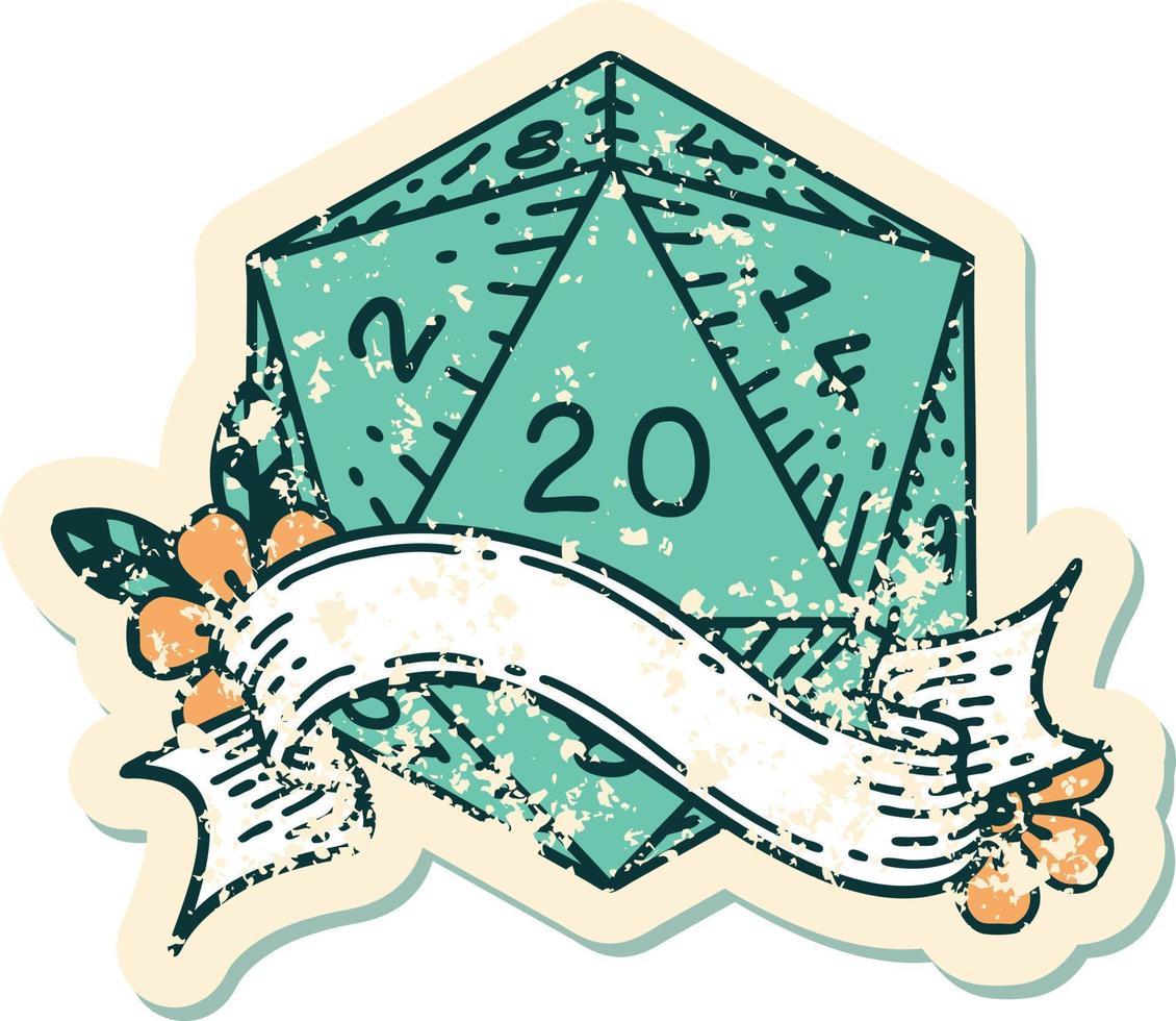natural twenty D20 dice roll illustration vector