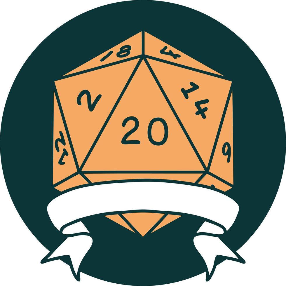 natural 20 critical hit D20 dice roll icon vector
