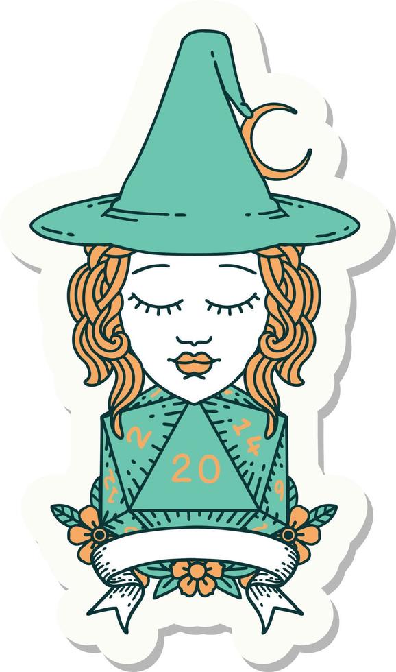 human witch with natural twenty dice roll sticker vector