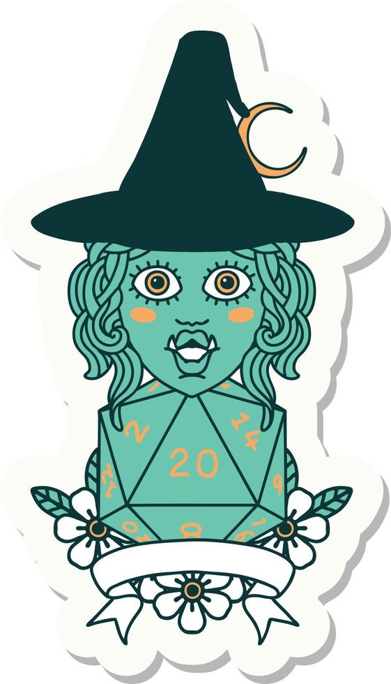 half orc witch character with natural 20 dice roll sticker vector