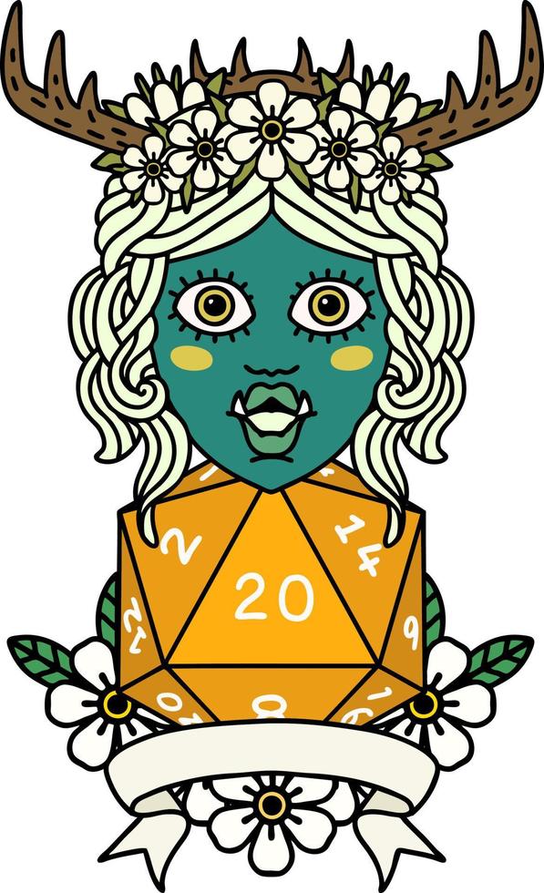 personaje de druida orco con ilustración natural de tirada de veinte dados vector