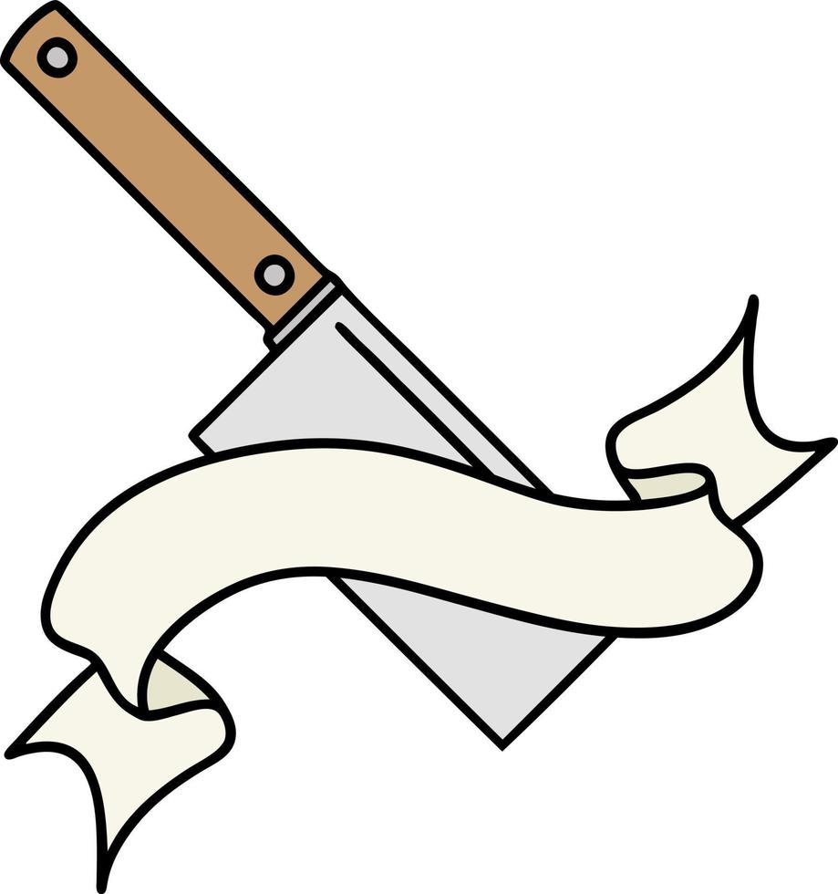 tattoo with banner of a meat cleaver vector